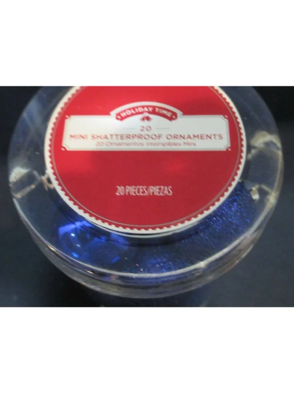 Holiday Time Mini Shatterproof Ornaments 20-Piece Set Blue Sparkle Glossy Finish